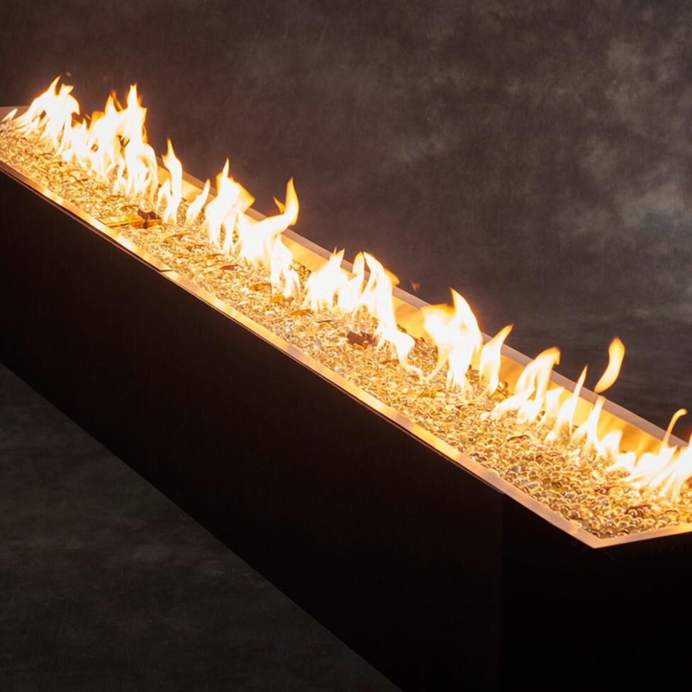 The Outdoor GreatRoom Company CFP12108DSING Crystal Fire Plus 108 Inch Drop-In Linear 180,000 BTU Natural Gas Fire Pit Burner Kit w/ Direct Spark Ignition - Stainless Steel - Medium Flame - Detail thumbnail