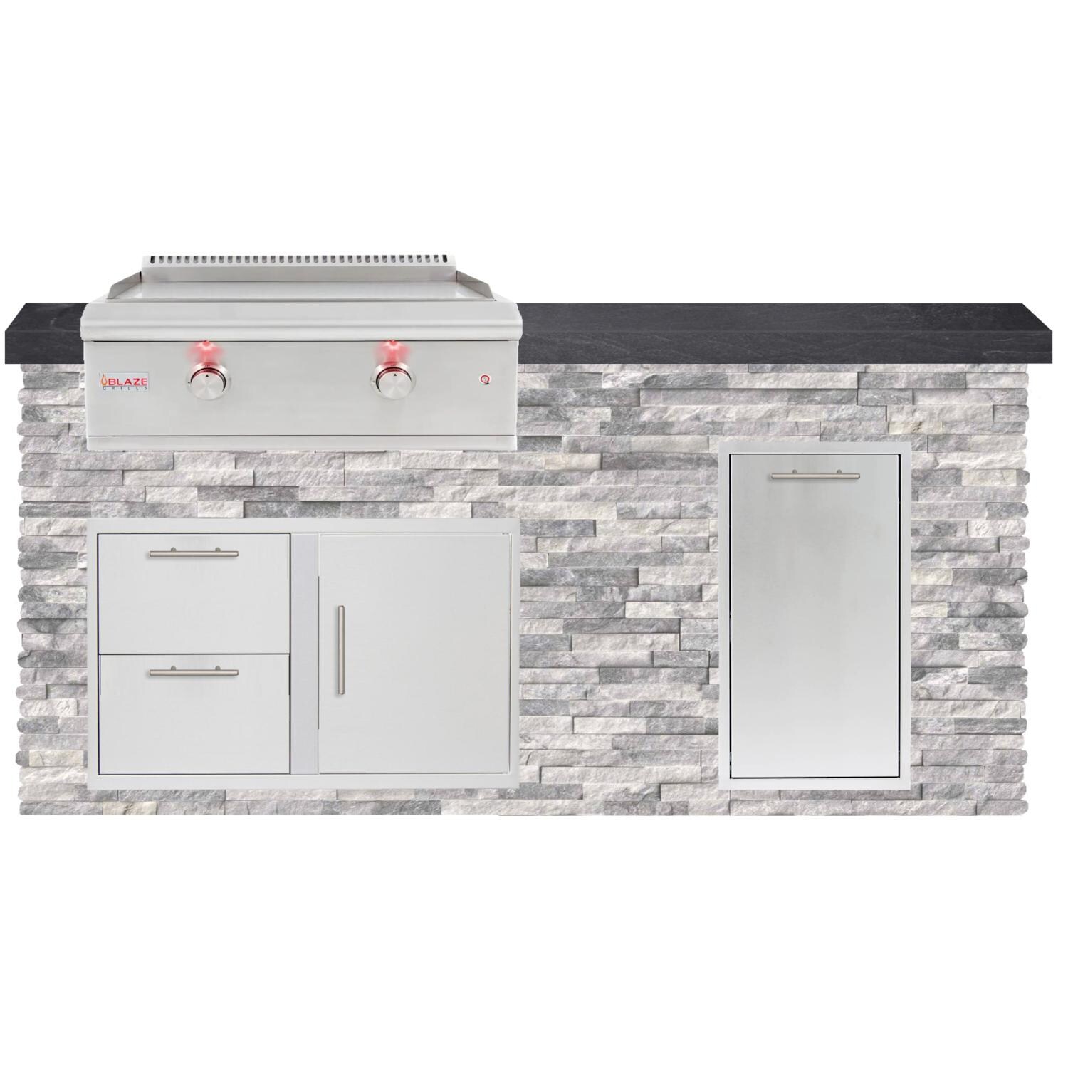 BBQGuys Signature 6ft Luxury Outdoor Island W/ Blaze Premium LTE 30-Inch Propane Griddle - Alaska Gray Stone W/ Black Polished Granite