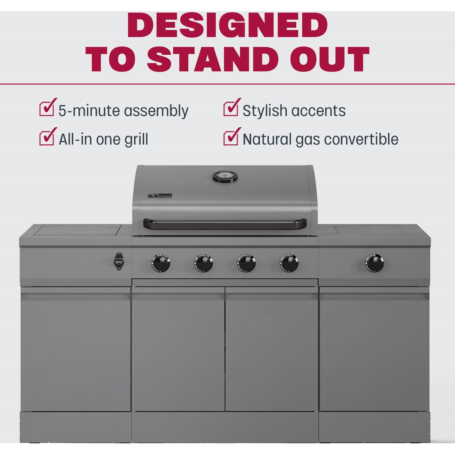 TYTUS TDT-021-0101 Fresno Series Gunmetal Gray Island Propane Grill - Highlights - Detail thumbnail