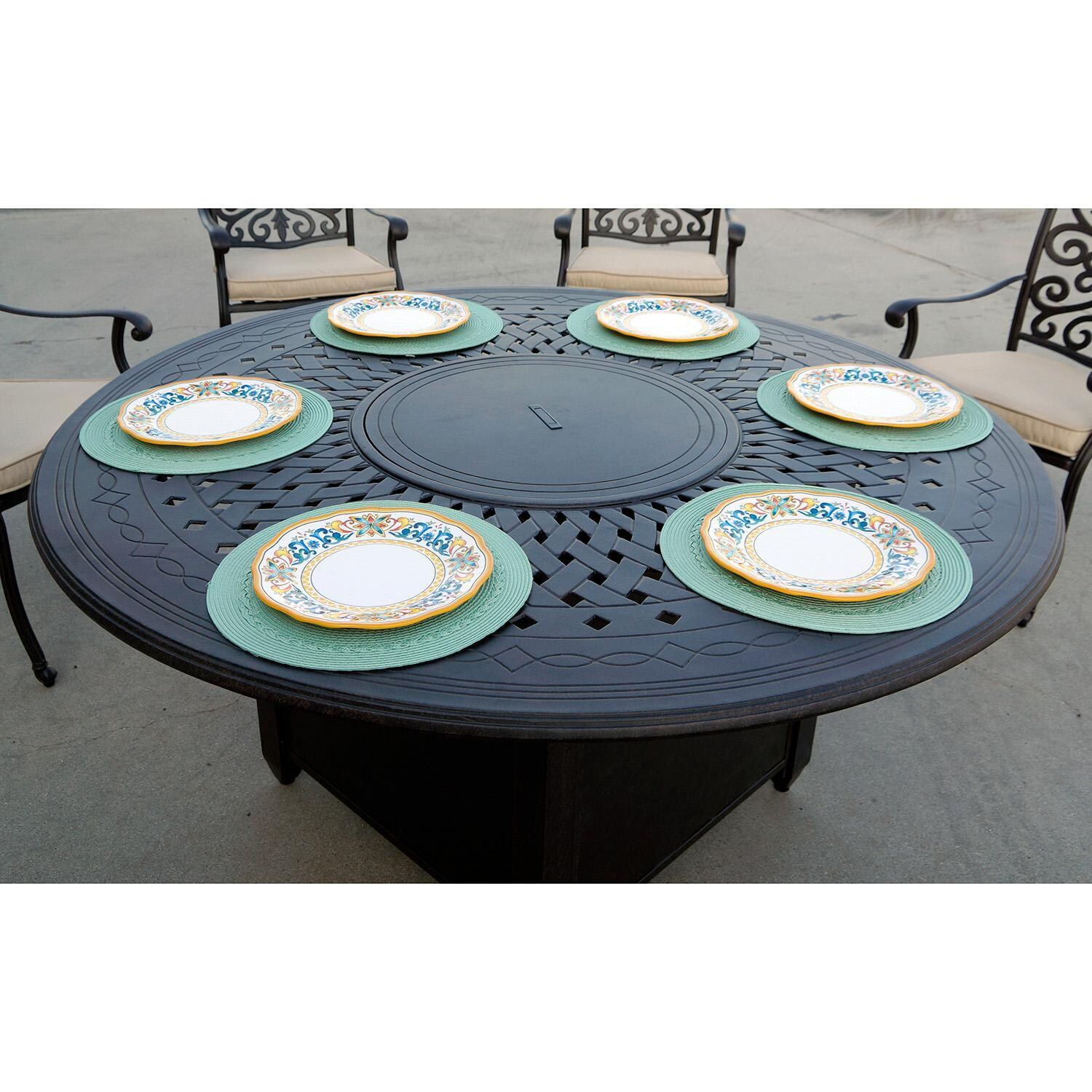 Darlee AC Series 60-Inch Round Propane Fire Pit Dining Table - Lifestyle thumbnail