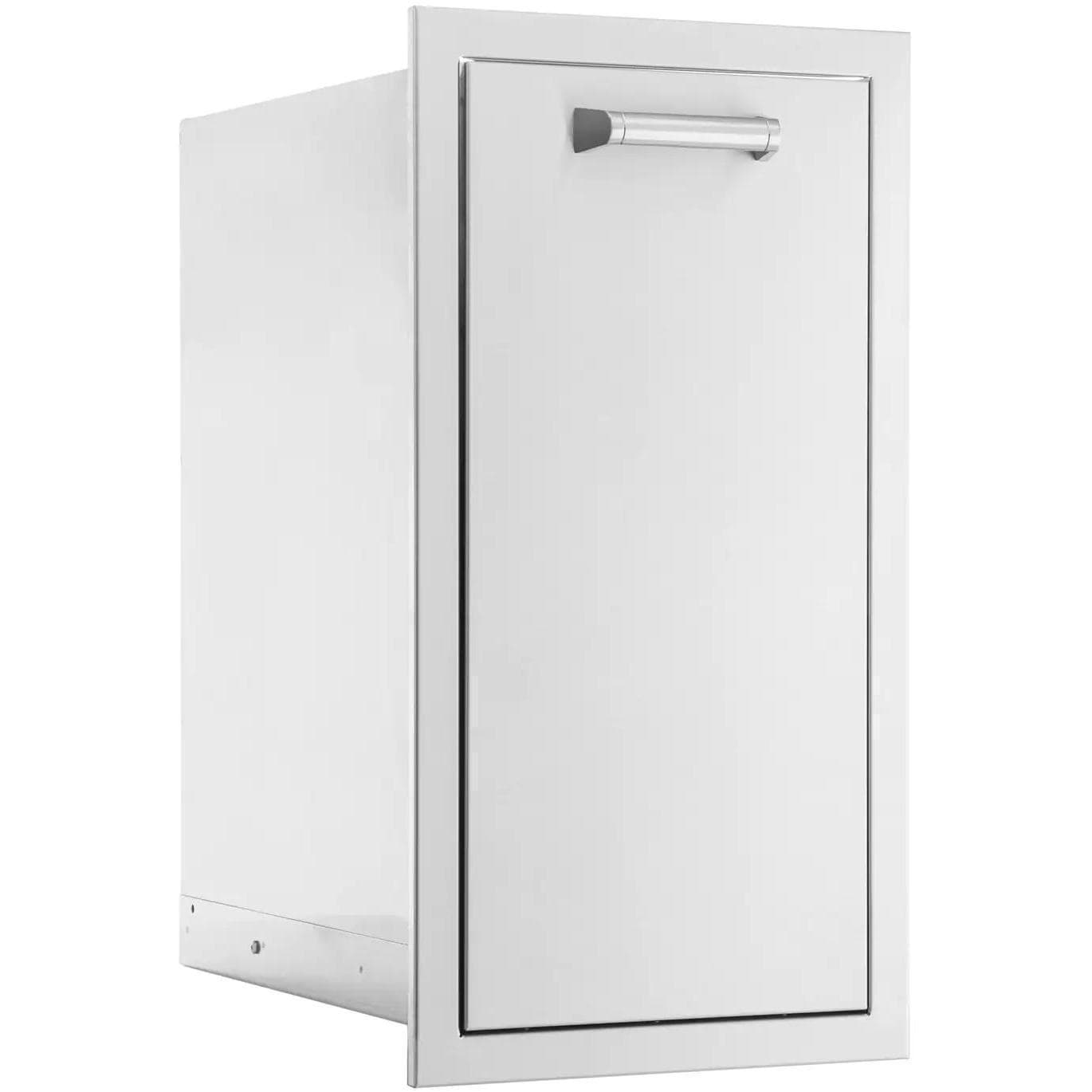 BBQGuys Signature 13-in Contempo/Traditional Stainless Steel Narrow Roll-Out Trash Bin - Angled View - White Background thumbnail