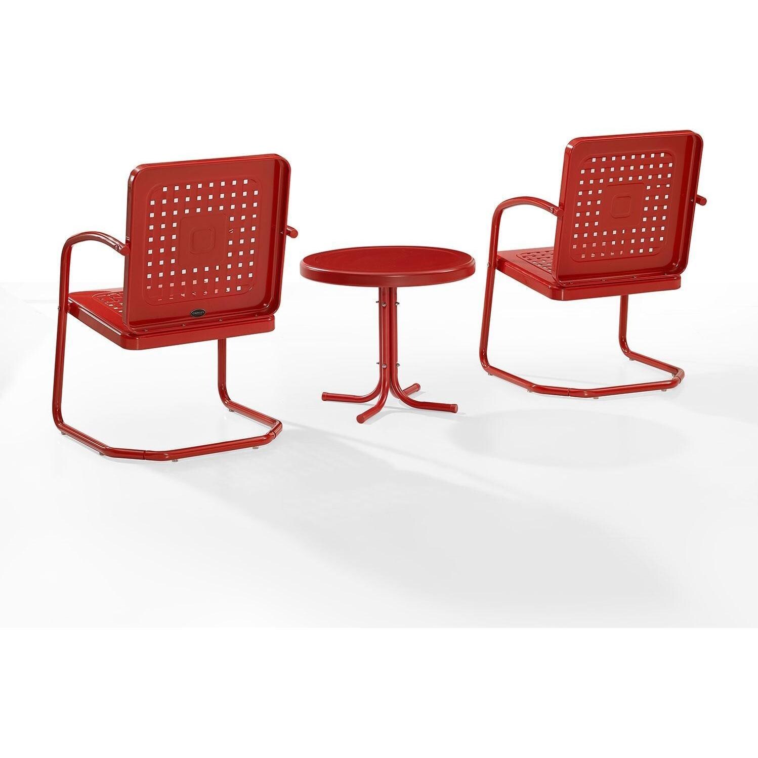 Ultimate Patio UP-32252RE 3Pc Retro Outdoor Chair Set in Red Gloss W/ Red Gloss Table - Rear - White Background thumbnail
