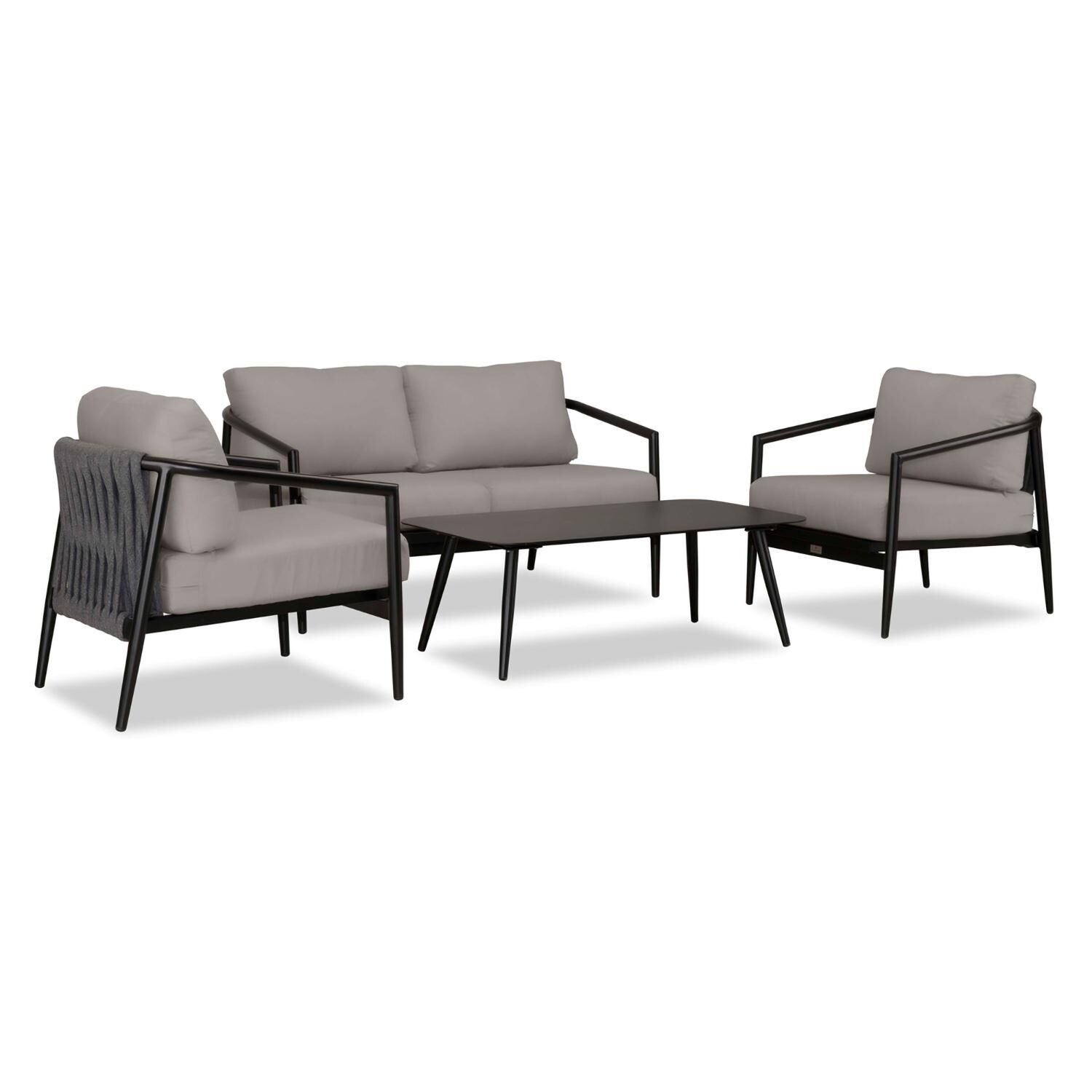 Lakeview Midnight Cove 4 Pc Aluminum Loveseat Seating Set in Black/Carbon/Canvas Charcoal - Angled - White Background thumbnail