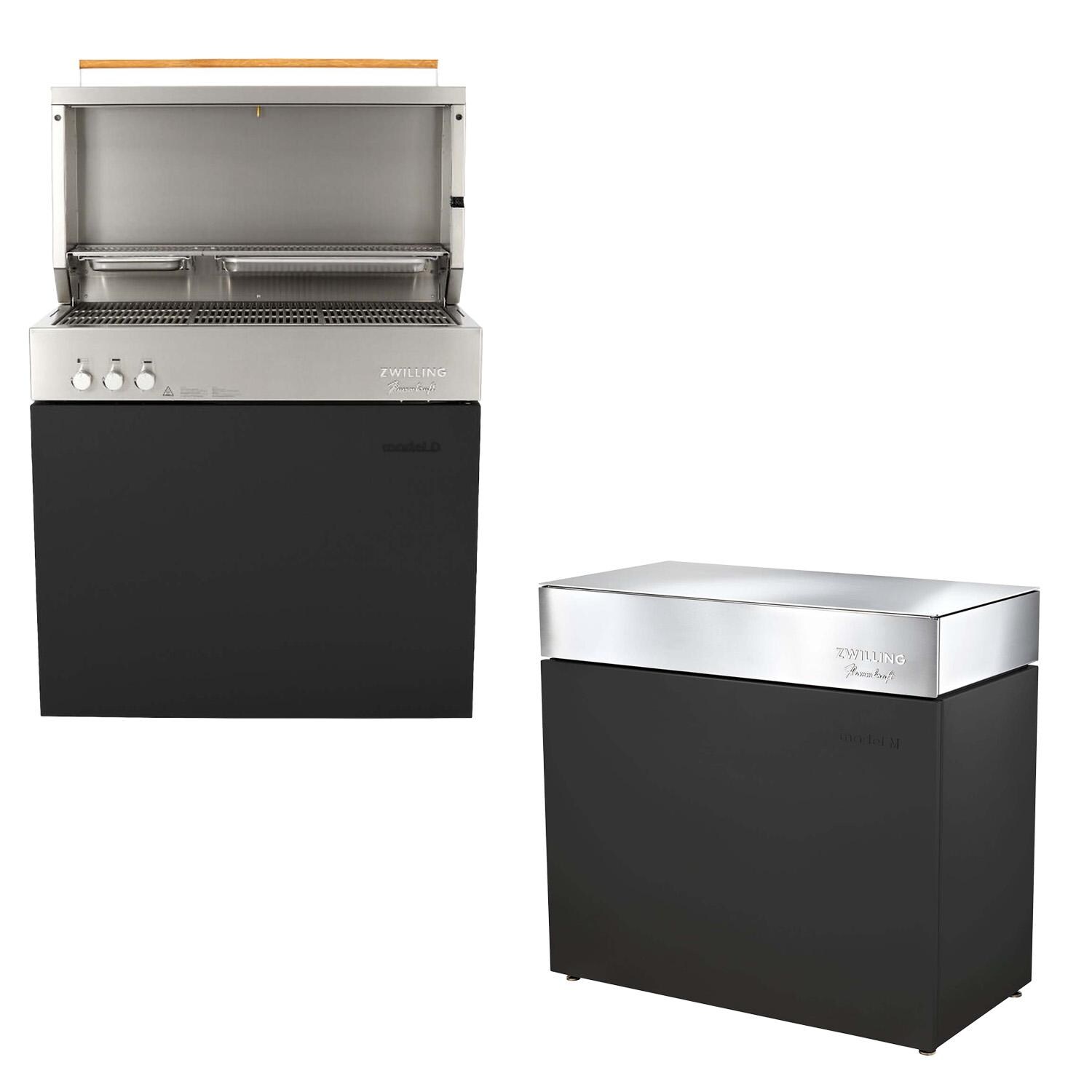 Flammkraft Model D Freestanding Natural Gas Grill & Model M Prep Center Module - Ivory Black - White Background thumbnail