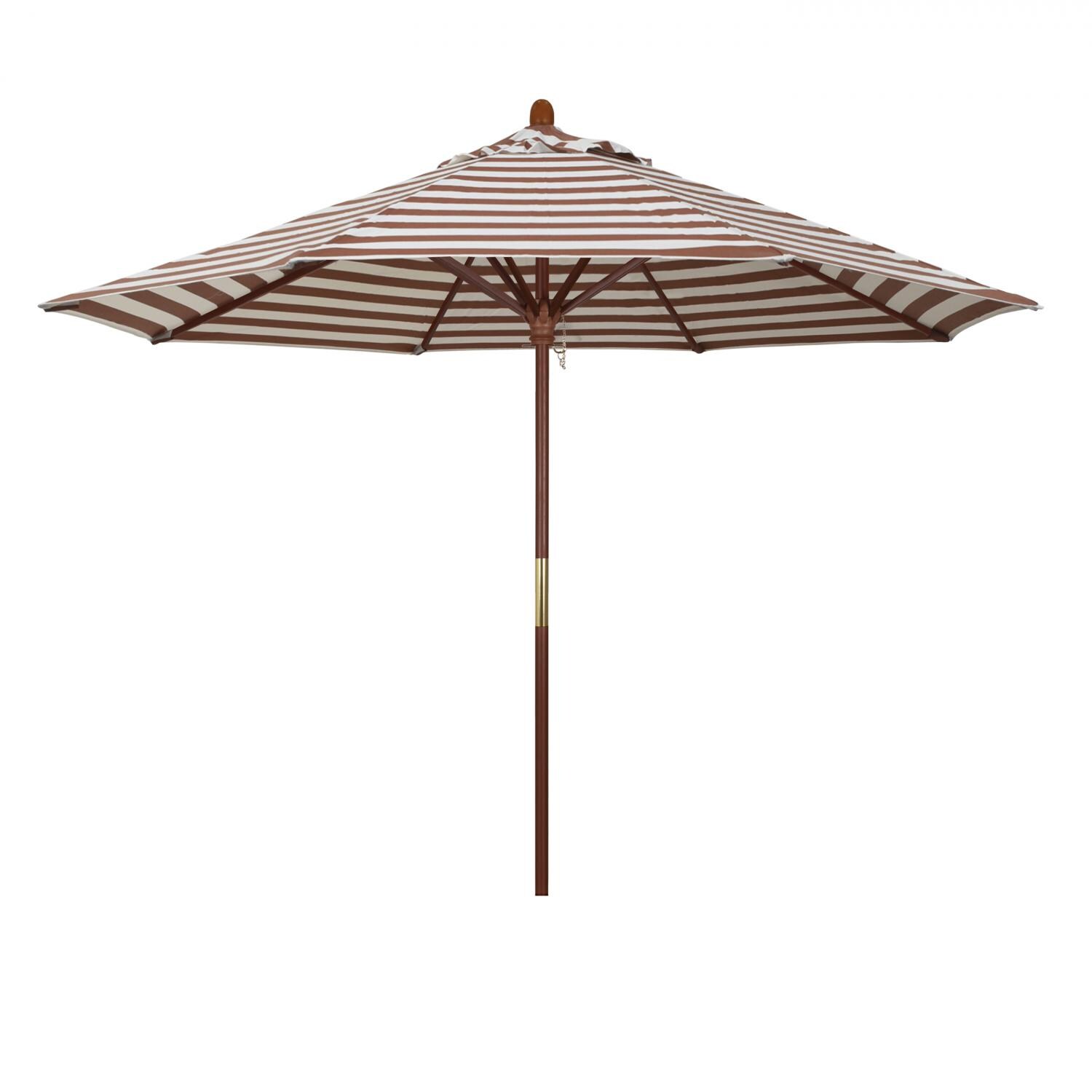 California Umbrella Grove Series 9 Ft Octagonal Hardwood Patio Umbrella W Push Lift Olefin Brick White Cabana Stripe Canopy Bbqguys