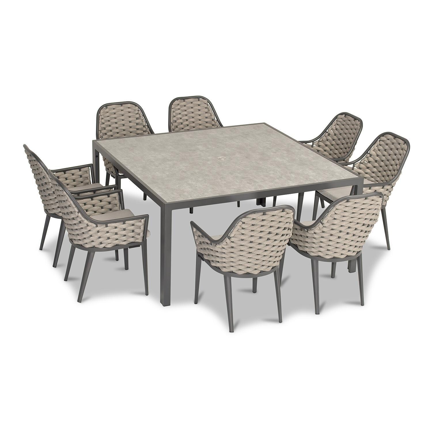 Chloe Bay 9 Pc Aluminum Square Dining Set in Slate by Lakeview - Top Angle View - White Background thumbnail