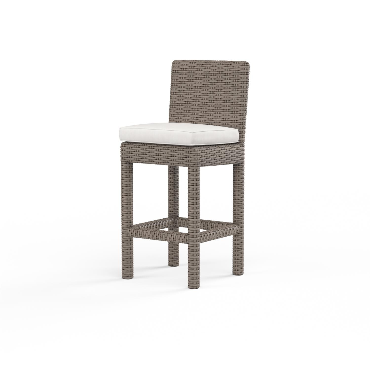 Coronado Wicker Patio Counter Height Bar Stool W/ Sunbrella Canvas Flax Cushion By Sunset West - Display - White Background thumbnail