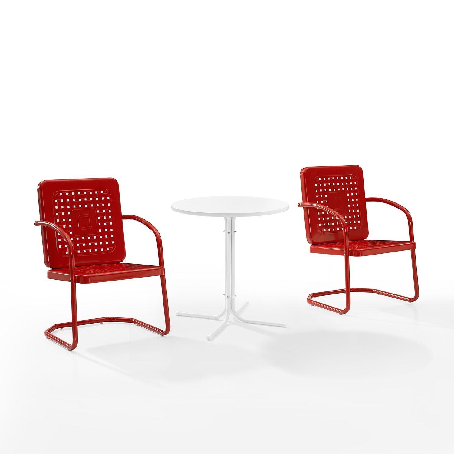 Ultimate Patio UP-32242RE 3Pc Retro Outdoor Bistro Set in Red Gloss - Display - White Background thumbnail