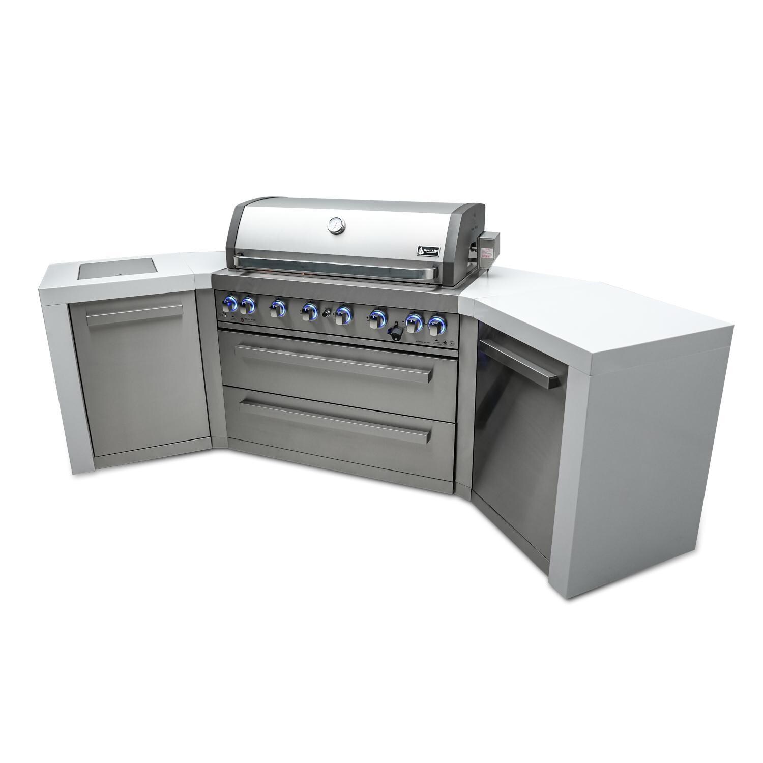Mont Alpi MAi805-D45 Deluxe 45 Degree Natural Gas Island Grill - Angled Left - Grill Closed - White Background thumbnail