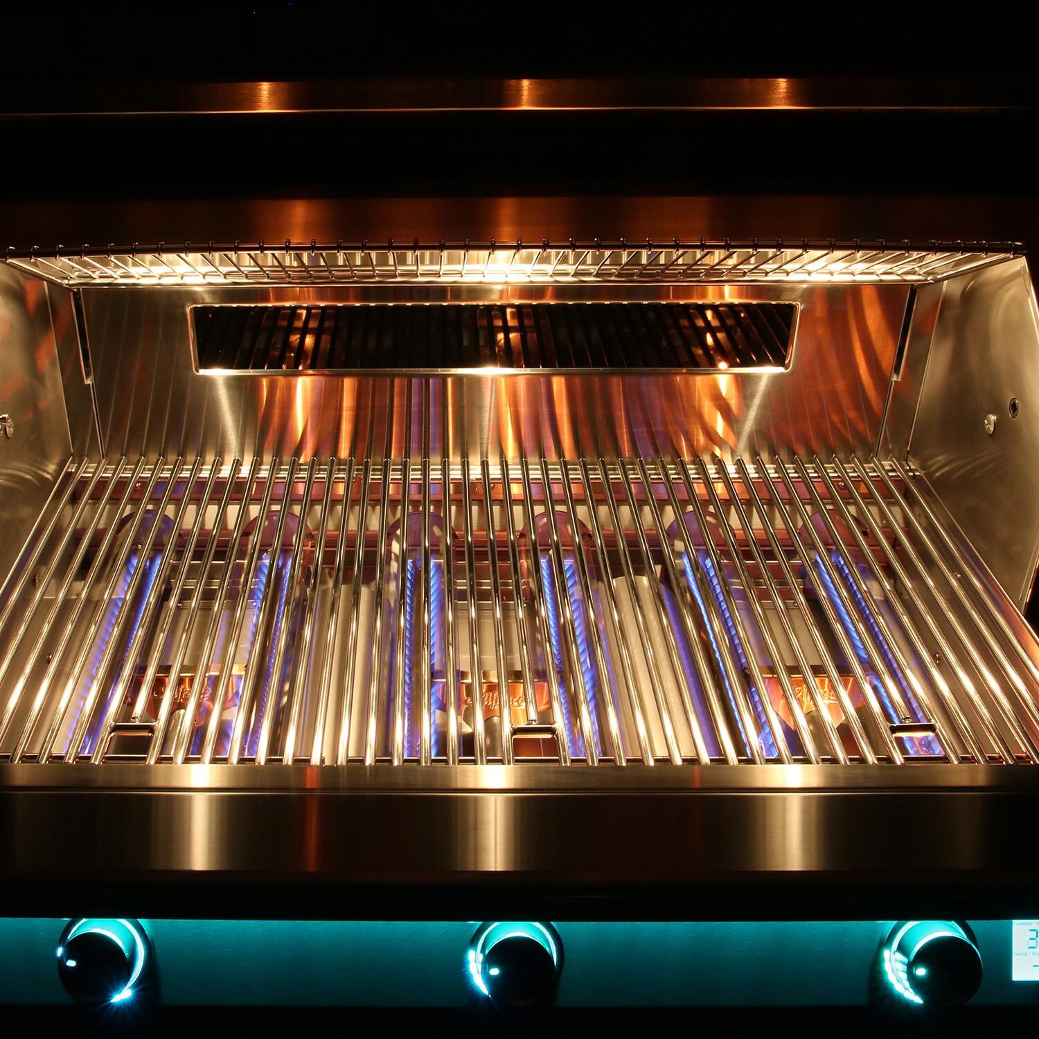 Alfresco Grills AIPG-42-LP AIPG 42-in 3 Burner Built-In Propane Grill - Burners Lit w/ Grates - Detail