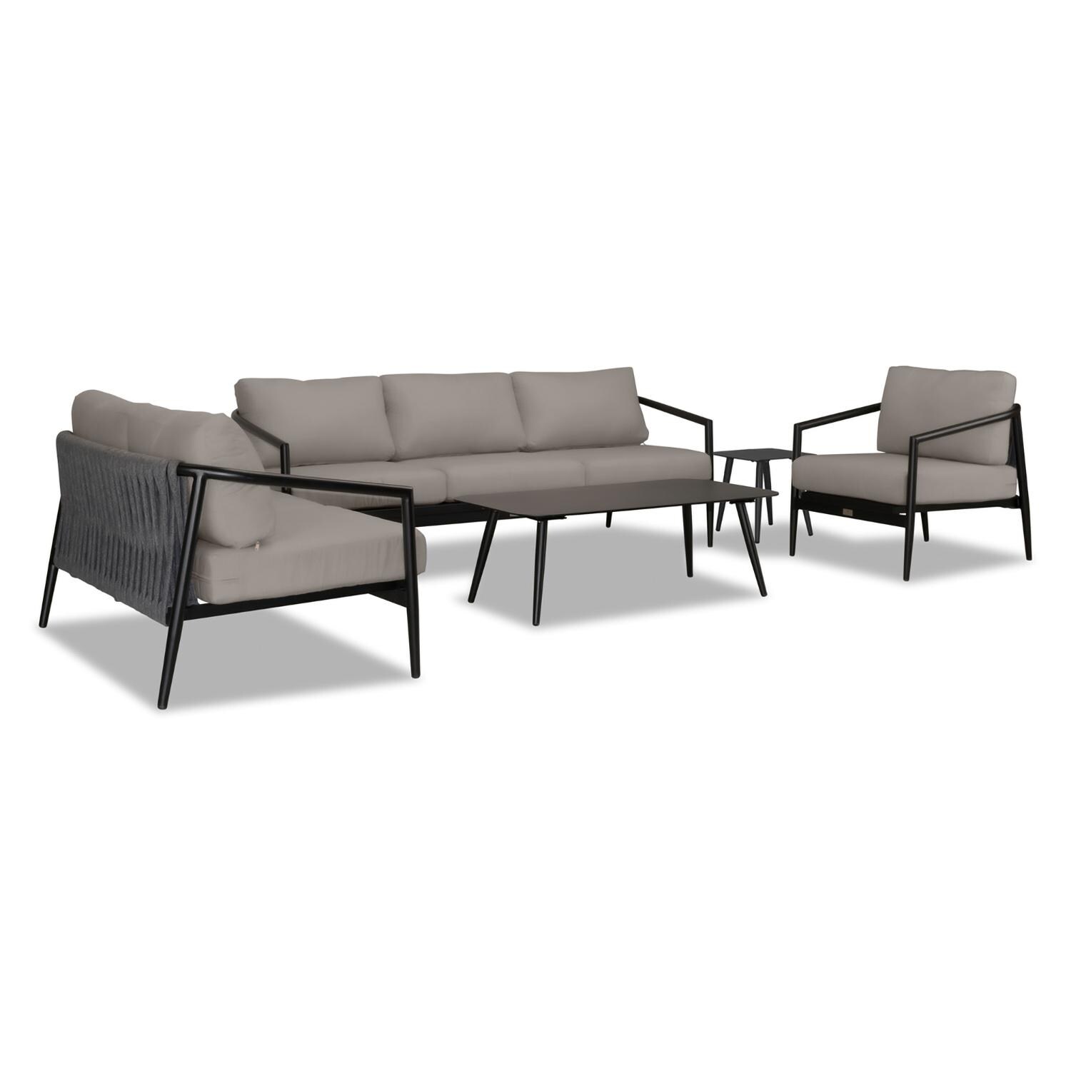 Lakeview Midnight Cove 5 Pc Aluminum Sofa Seating Set in Black/Carbon/Canvas Charcoal - Angled - White Background thumbnail