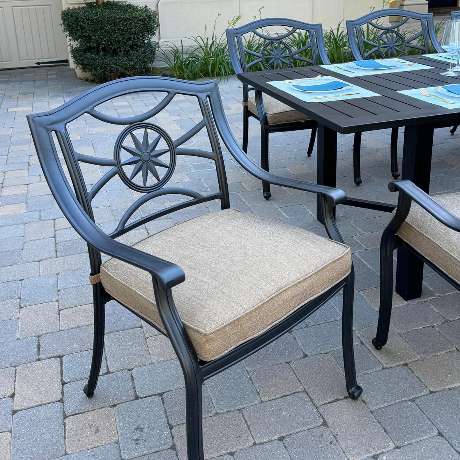 Darlee B/DL503-11PCD-2350LE Ten Star 11 Pc Cast Aluminum Dining Set in Antique Bronze - Chair Front - Lifestyle thumbnail