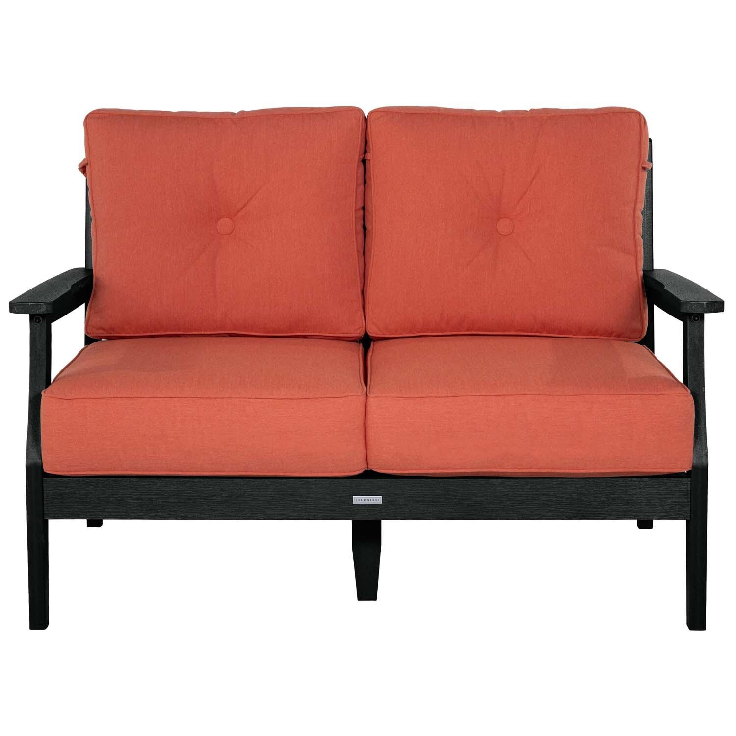 Blushing Bay 2 Person Recycled Plastic Loveseat in Canvas Persimmon/Black by Lakeview Outdoor Designs - White Background thumbnail