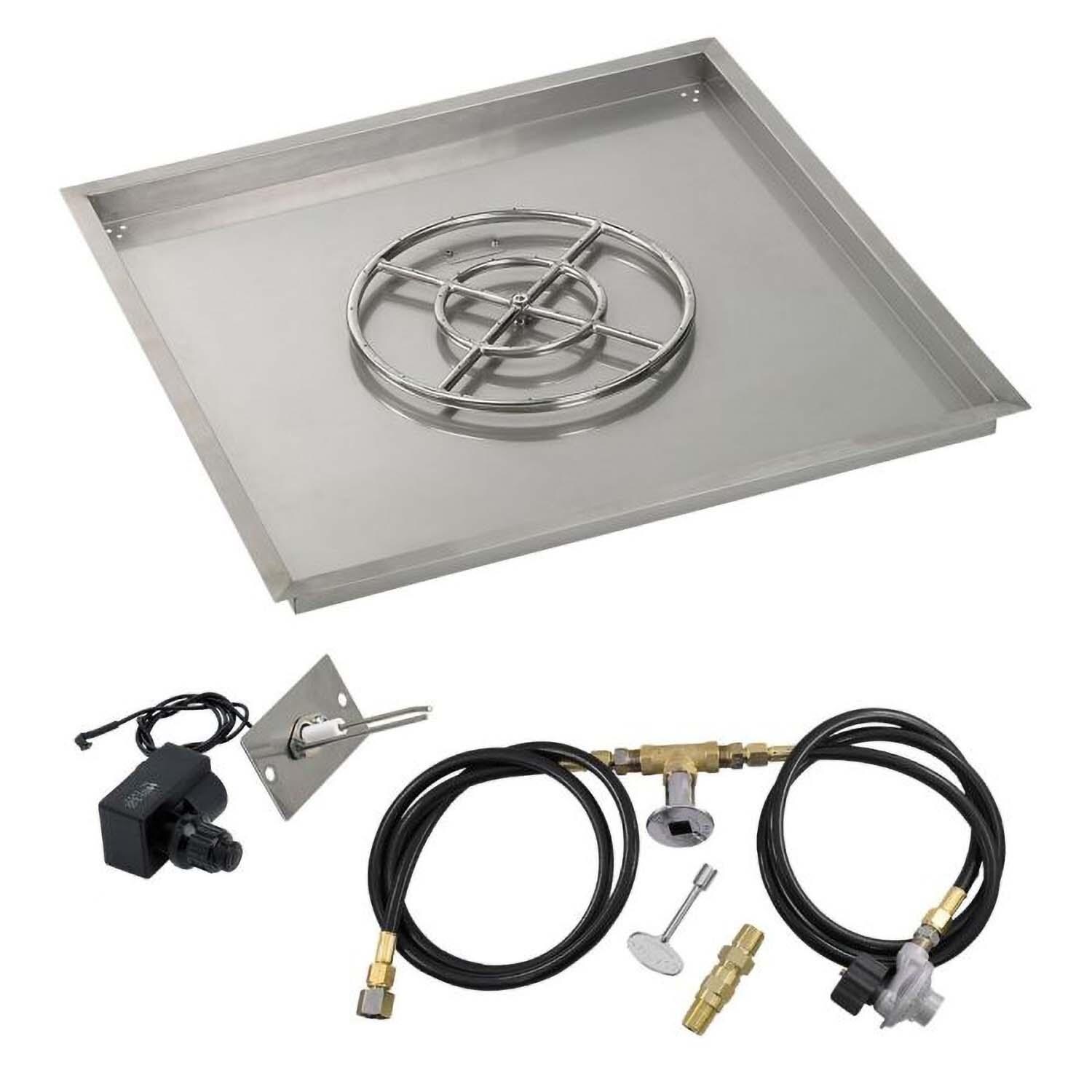 BBQGuys Signature 36 Inch Stainless Steel Square Drop-In Pan W/Spark Ignition Kit - 18 Inch Ring - Propane