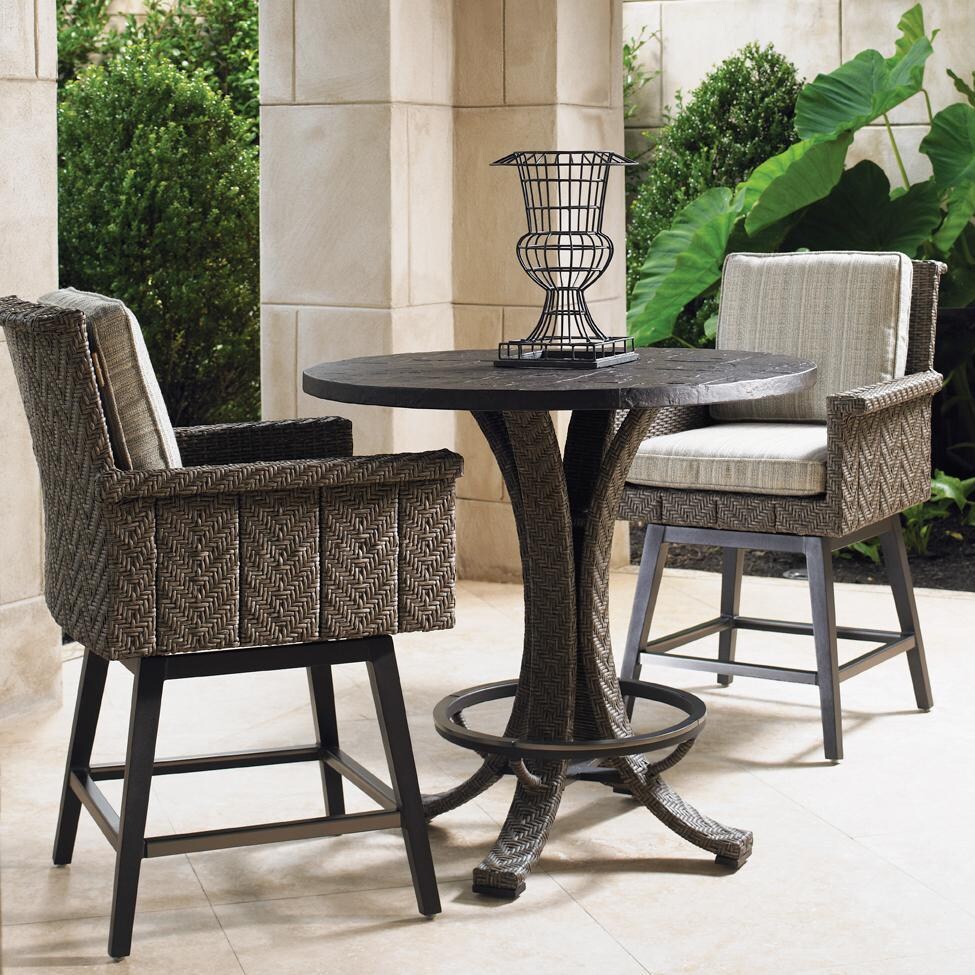 Blue Olive 3 Piece Wicker Patio Counter Height Bar Set W/ Sunbrella Fabric By Tommy Bahama