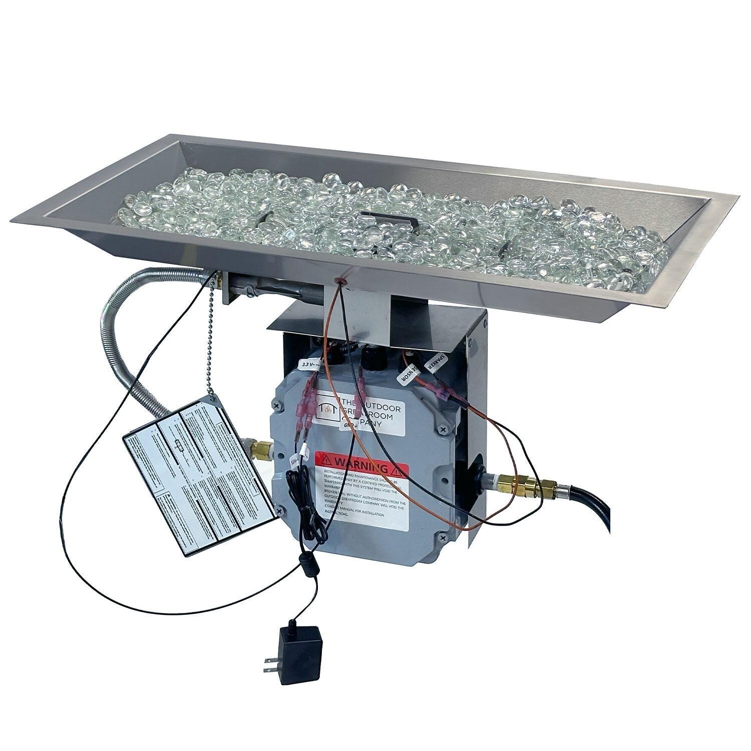 The Outdoor GreatRoom Company CFP1224DSILP-B Crystal Fire Plus 24-in Linear Electronic Ignition Propane Gas Fire Pit Burner Kit - Crystals Added - White Background thumbnail