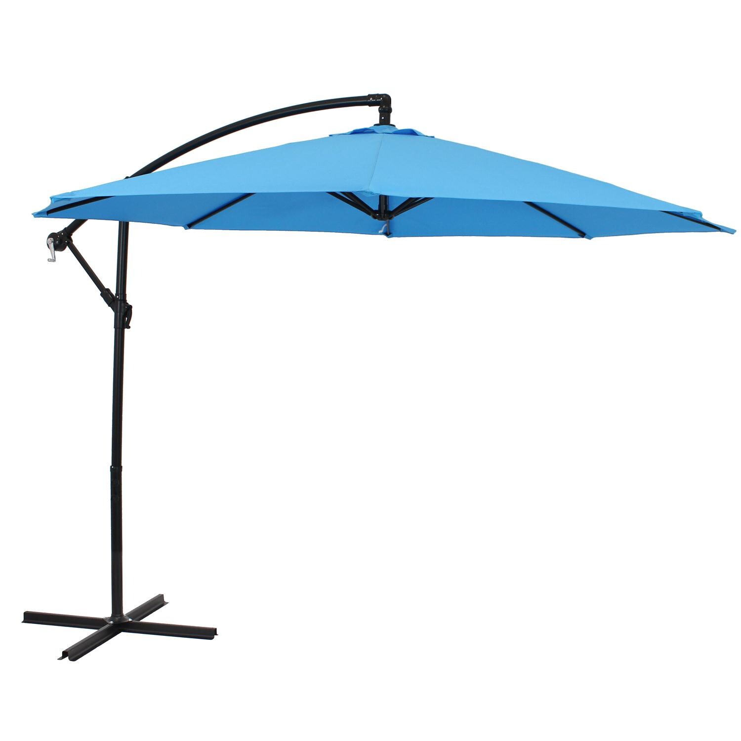 Sunnydaze 9.5 Ft. Octagonal Aluminum Patio Cantilever Umbrella W/ Crank - Black Frame & Azure Polyester Canopy image