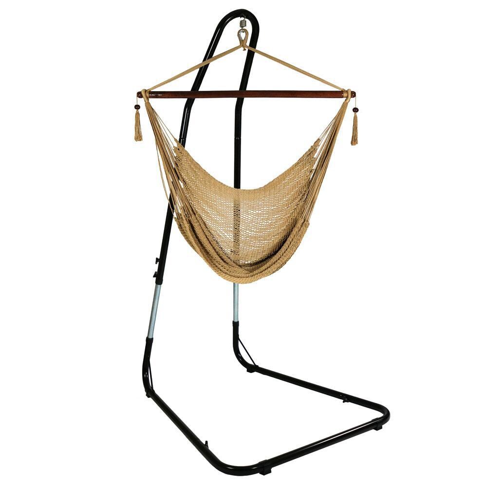 Ultimate Patio Extra Large Hanging Caribbean Hammock Chair w/ Adjustable Chair Stand - Tan thumbnail