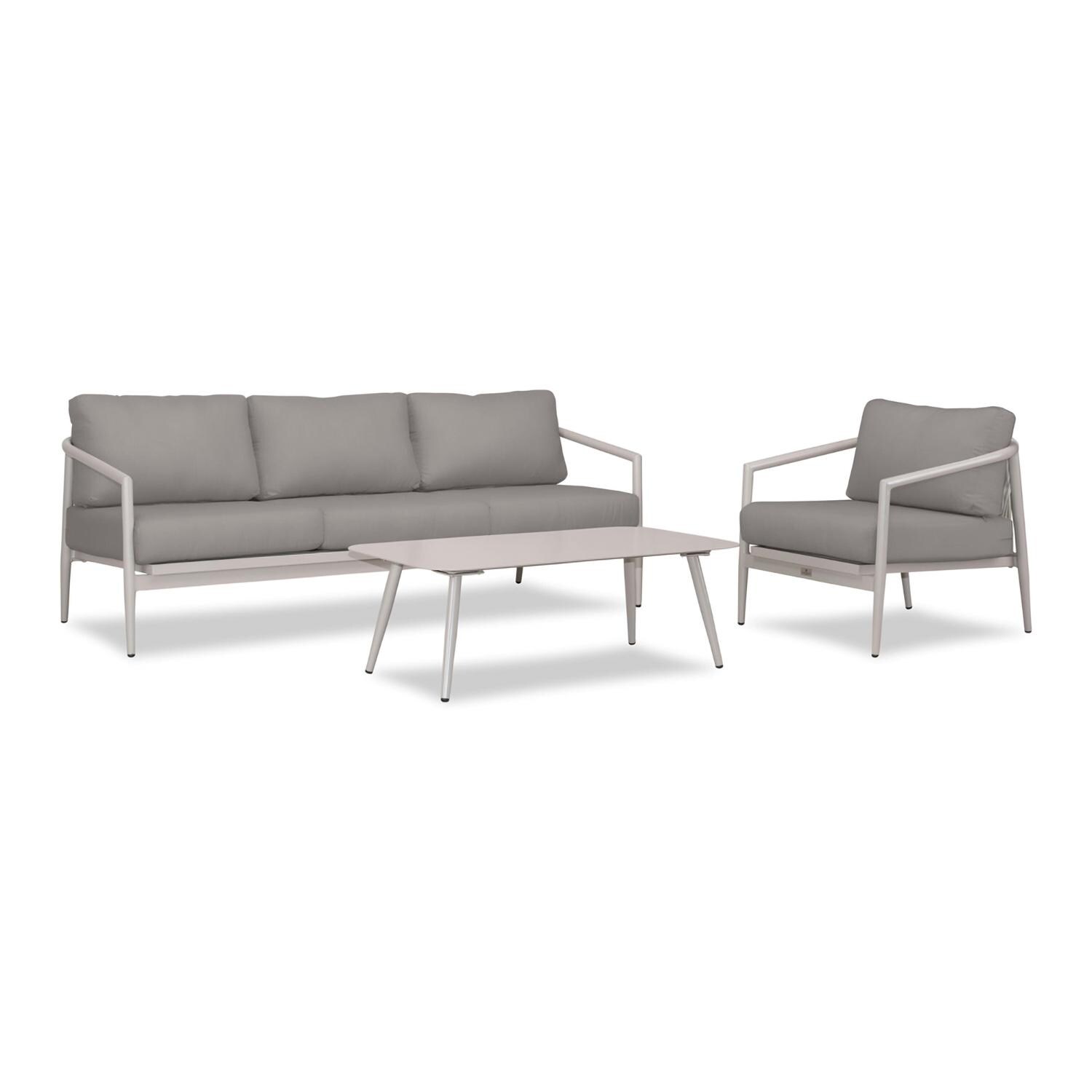 Lakeview Midnight Cove 3 Pc Aluminum Sofa Seating Set in Urban Stone/Carrera/Canvas Charcoal - Angled - White Background thumbnail