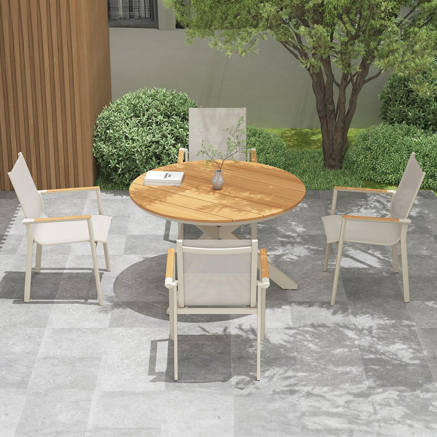Lakeview Outdoor Designs LV-3511-5 Forestview 5 Pc Aluminum Dining Set in Gray - Patio Angle 2 - Lifestyle thumbnail