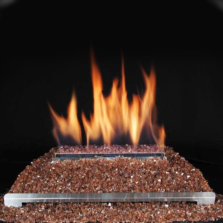 Rasmussen 24-Inch Copper ALTERNA FireGlitter Set With Vent Free Natural Gas Stainless Steel Chassis Burner - Variable Flame Remote