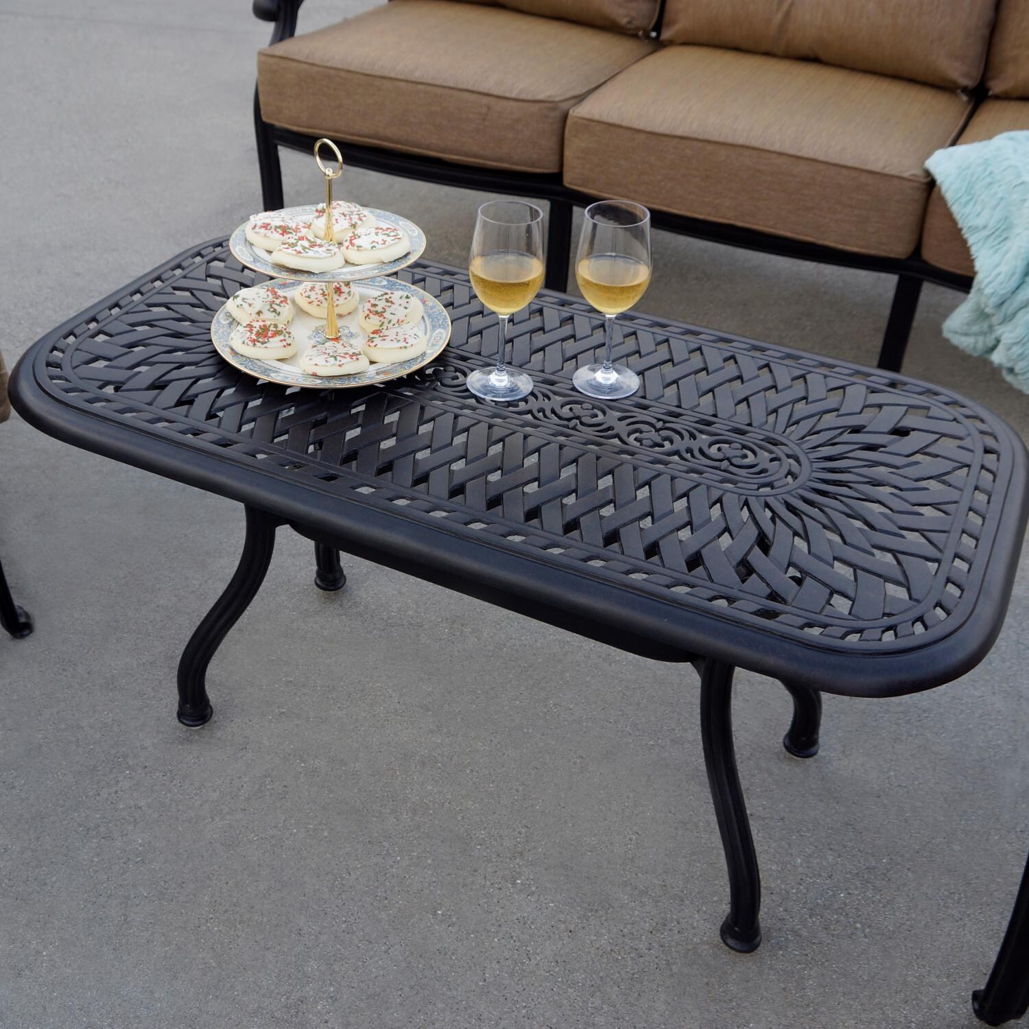 Series 60 42 X 21 Inch Cast Aluminum Patio Coffee Table By Darlee - Tabletop Detail thumbnail