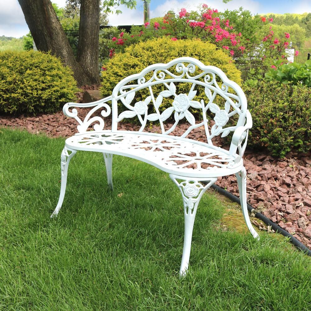Ultimate Patio 40-Inch Classic Rose Cast Aluminum Garden Bench - Garden View thumbnail