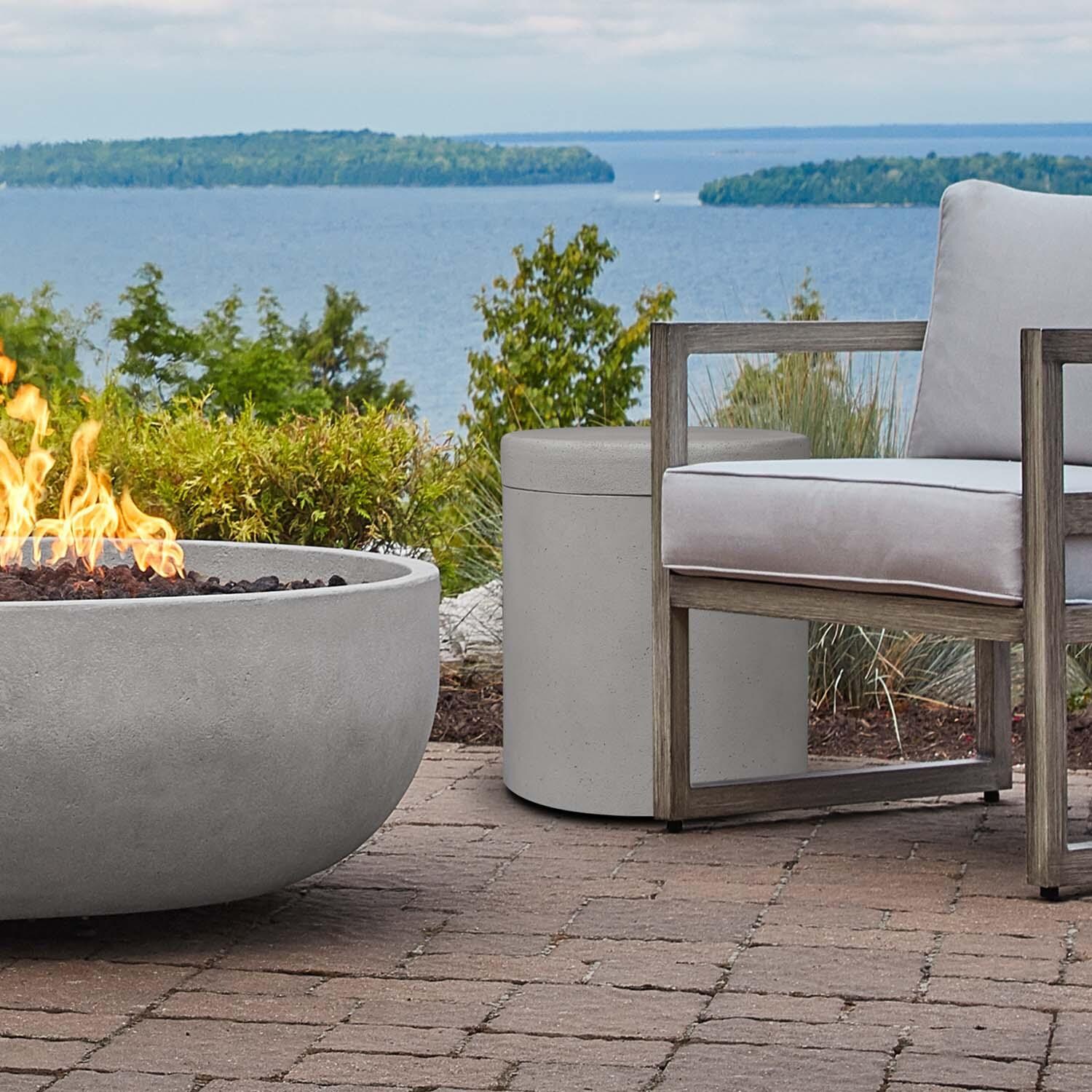 Hillview Bay 18-in Round Concrete Propane Tank Cover & Side Table in Flint by BBQGuys Signature - Lifestyle thumbnail