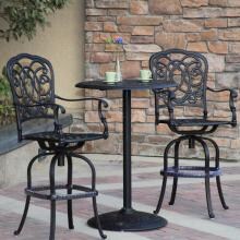 Darlee Florence 3 Piece Cast Aluminum Patio Bar Set With Swivel Bar Stools - Mocha image