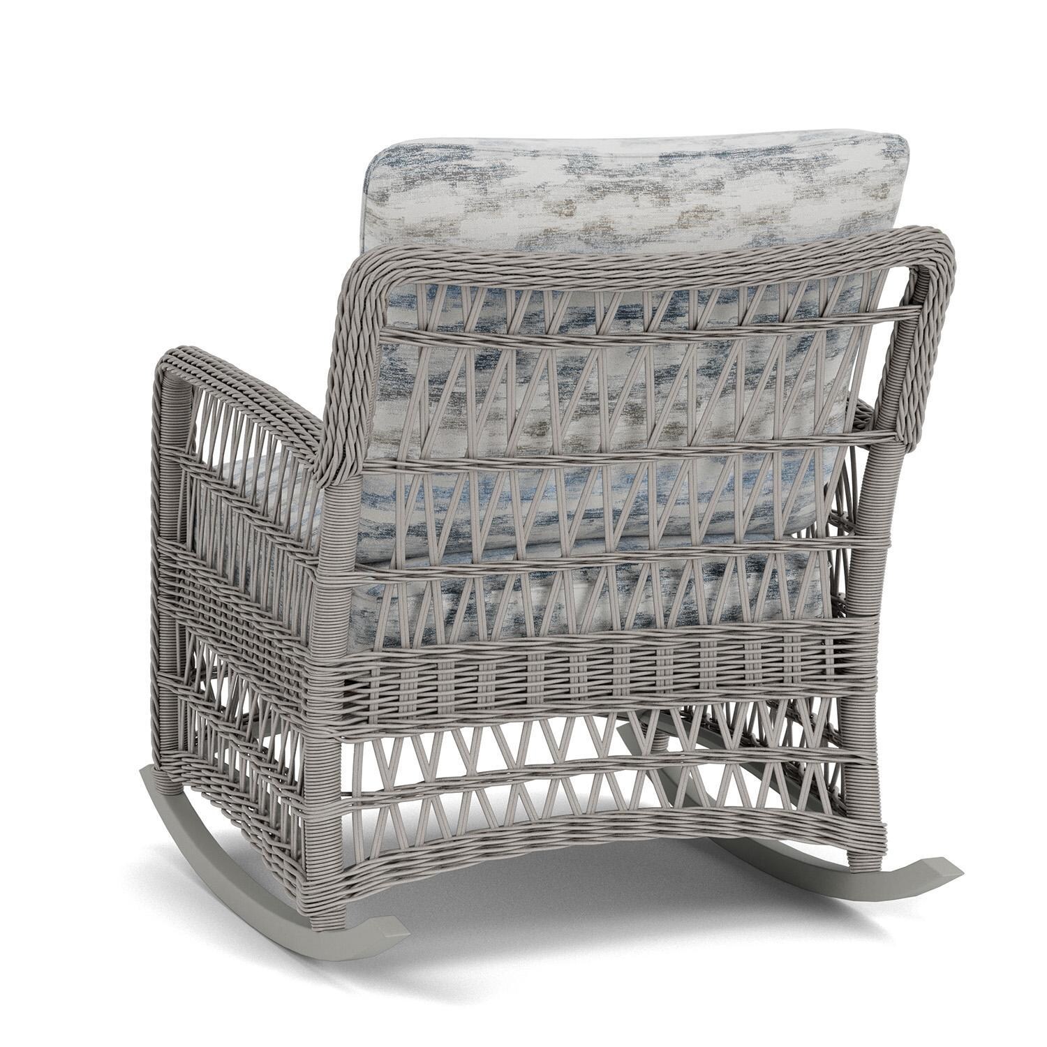 Lloyd Flanders Mackinac Lounge Rocker in Putty Finish with Stratosphere Cloud Fabric - Rear Left thumbnail