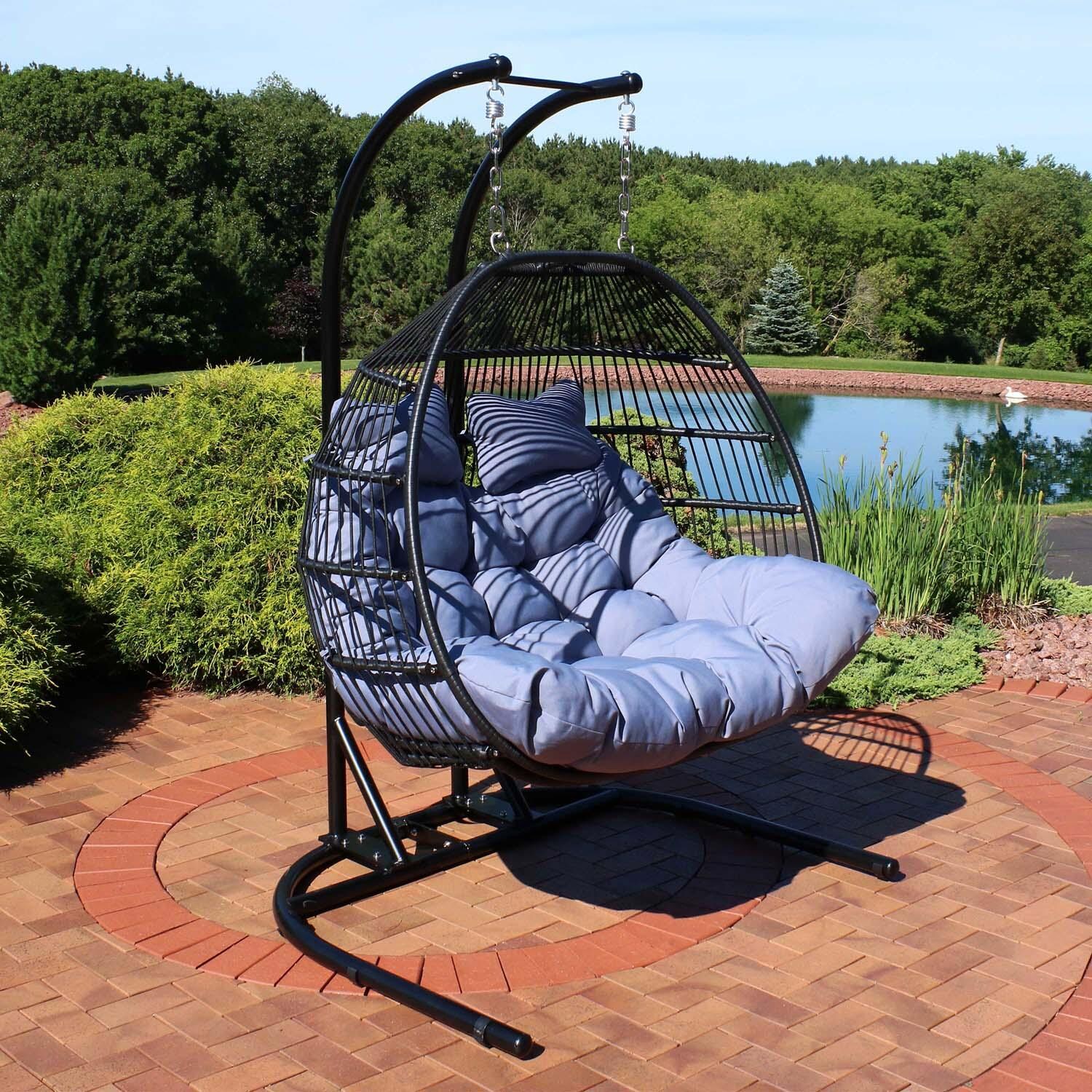 Loveseat Egg Chair w/ Cushion & Stand By Ultimate Patio - Lifestyle thumbnail