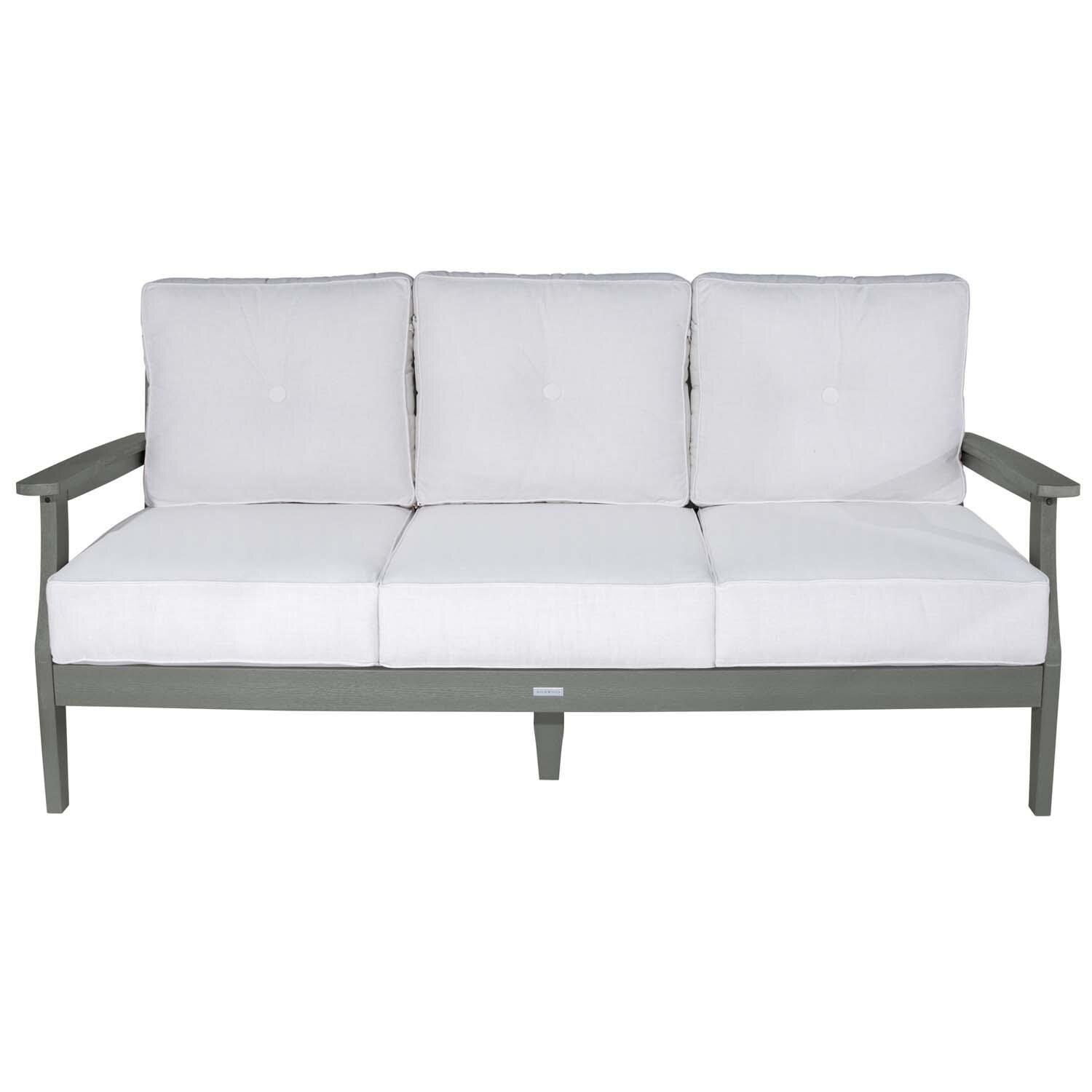 Blushing Bay 3 Person Recycled Plastic Sofa in Bliss Linen/Coastal Teak by Lakeview Outdoor Designs - White Background thumbnail