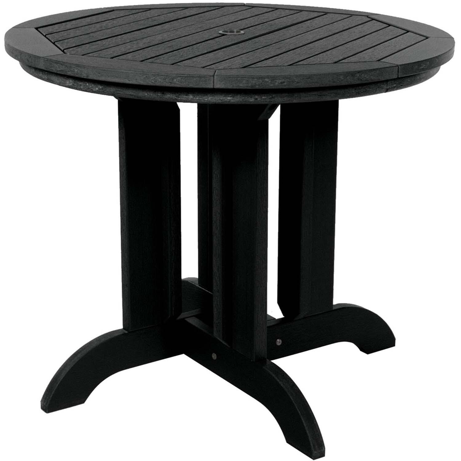 Elm Pointe 3 Pc Recycled Plastic Round Dining Set in Black By Lakeview Outdoor Designs - Table - White Background thumbnail