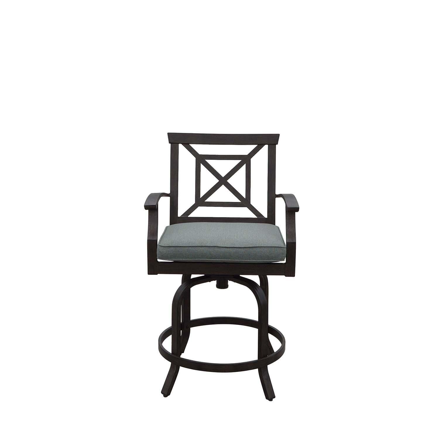 Atlantis Aluminum Counter Height Swivel Bar Stool Set of 4 w/ Spa Cushions in Walnut By Darlee - Angled View - White Background thumbnail