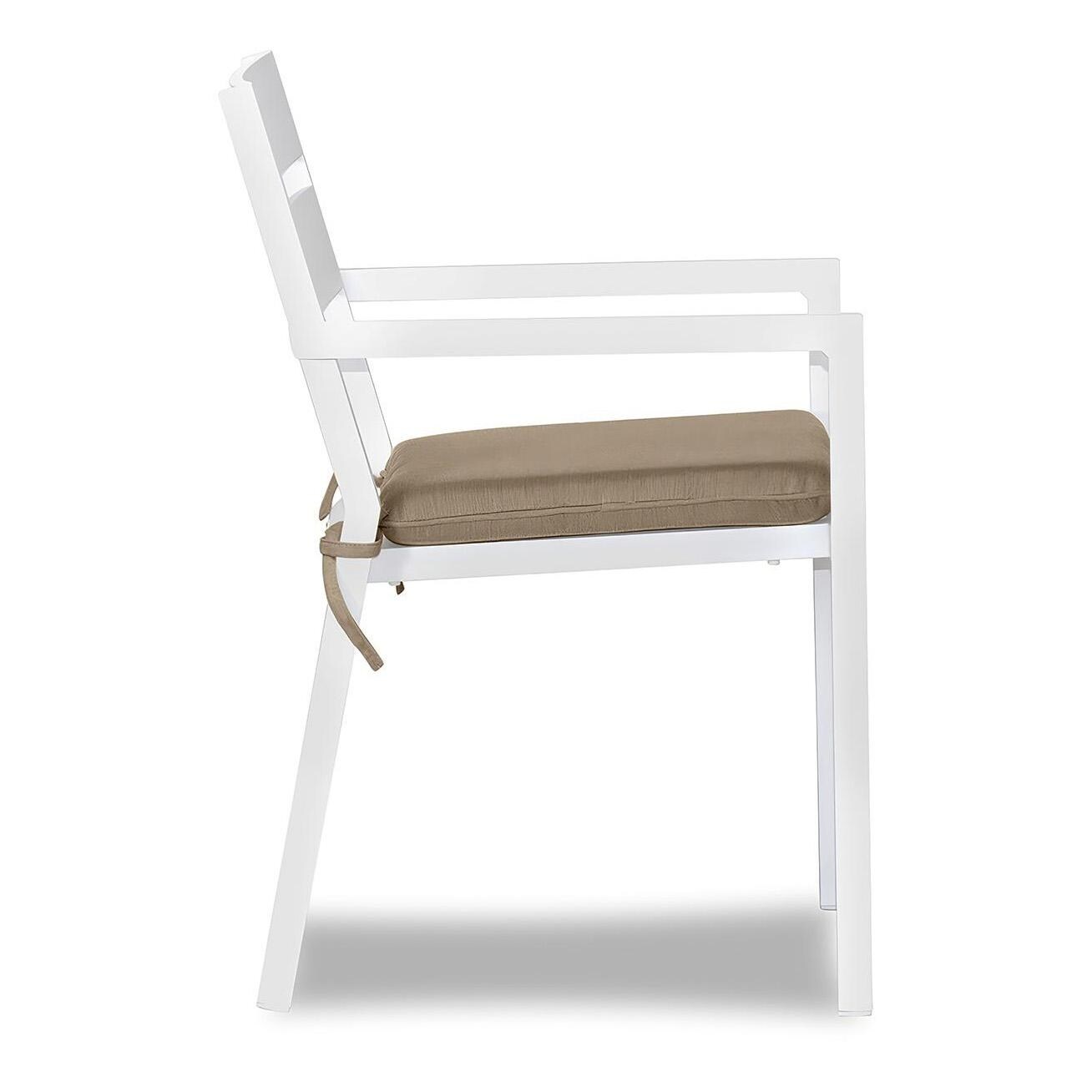 Calm Bay Aluminum Dining Arm Chair in White/Heather Beige by Lakeview Outdoor Designs - Side - White Background thumbnail