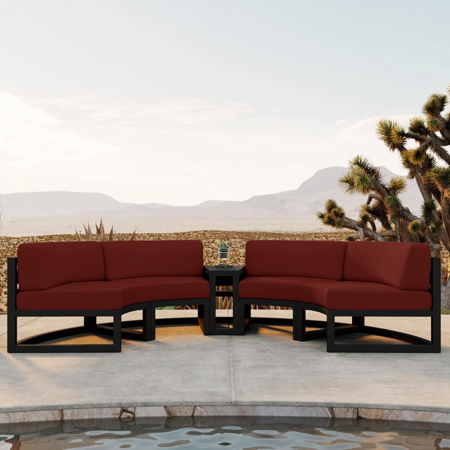 Lakeview MSTYCV-BK-3CSEC-HN Misty Cove 3 Pc Aluminum Curve Sectional Set in Black w/Wedge End Table & Canvas Henna Cushions by Lakeview Outdoor Designs - Set - By The Pool - Lifestyle thumbnail