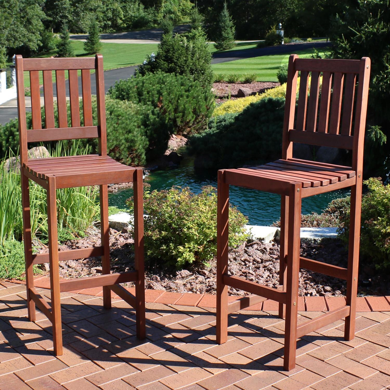 Sunnydaze Decor 2 Piece Meranti Wood Bar Height Chair Set W/ Teak Oil Finish image