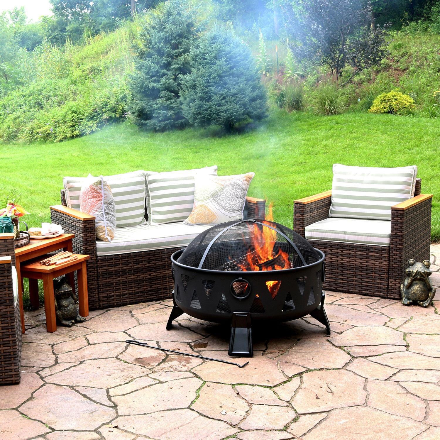34 Inch Round Steel Wood-Burning Fire Pit in Black by Ultimate Patio