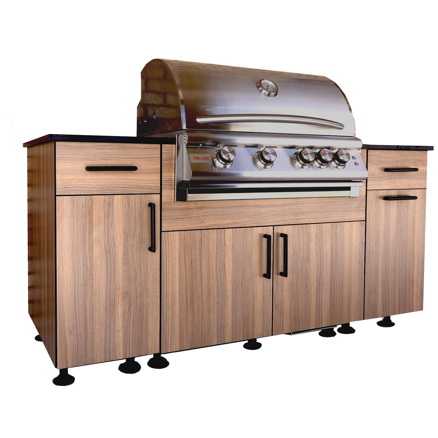BBQGuys Signature Beech 6 Ft Outdoor Kitchen Island w/ Blaze Propane Grill in Noce Havana/Lunar Grey - Island - White Background thumbnail