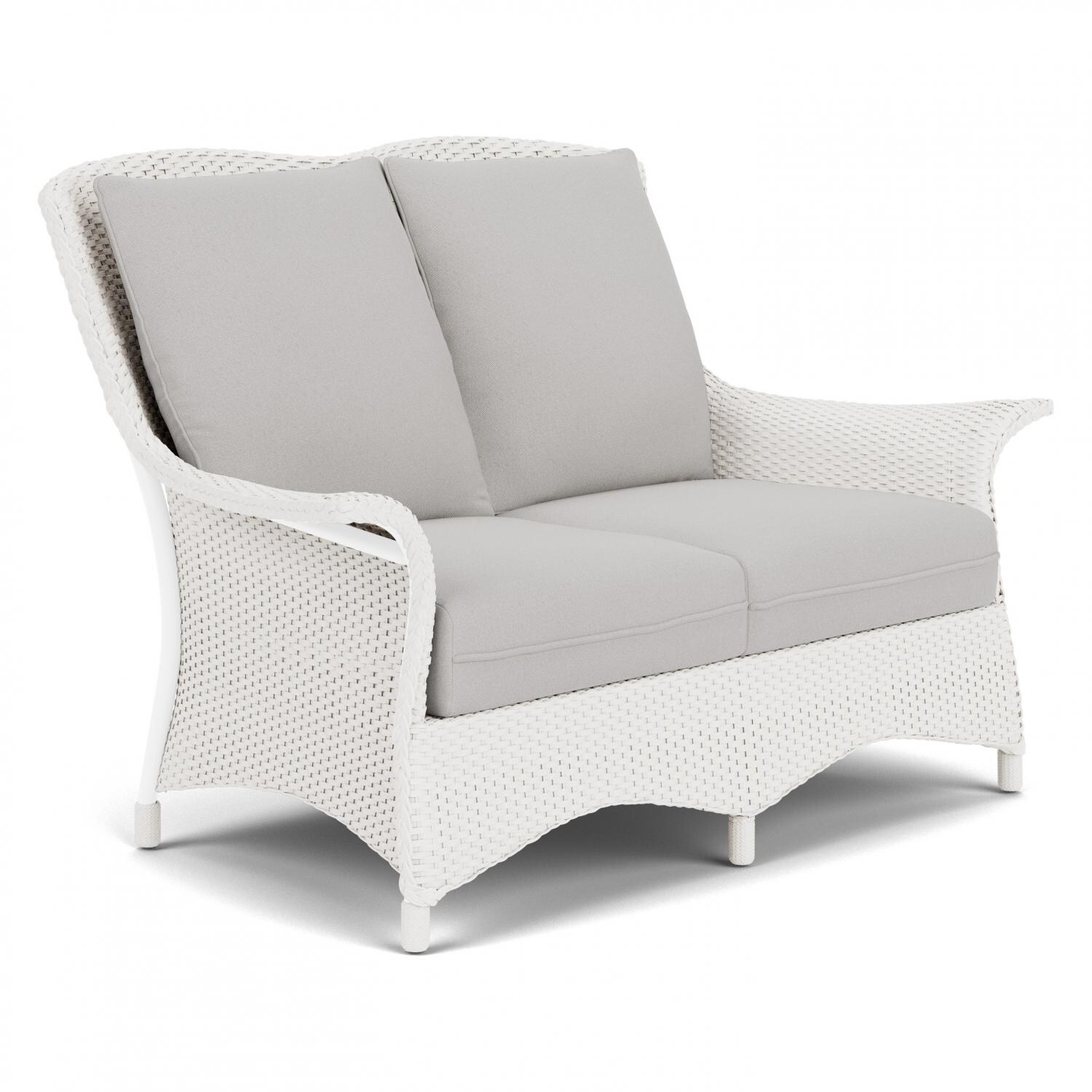 Lloyd Flanders Mandalay Loveseat in White Finish with Tundra Dove fabric - Angled thumbnail