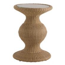 Aviano 18 Inch Round Wicker Patio End Table W/ Glass Insert By Tommy Bahama