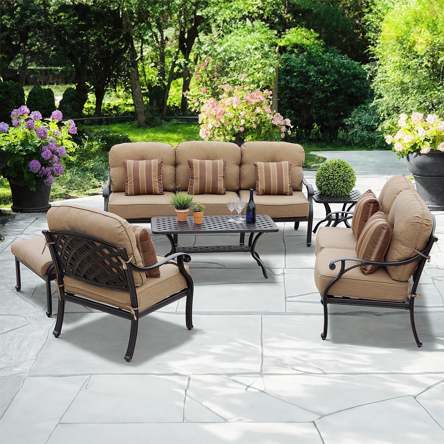 Darlee Nassau 6-Piece Patio Deep Seating Set with Cushions and 21 Inch Square End Table and 21 X 42 Inch Rectangular Coffee Table - Set - Lifestyle thumbnail
