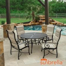 Elysian 5 Piece Padded Sunbrella Sling Patio Dining Set W/ 52-Inch Round Table By Lakeview Outdoor Designs image