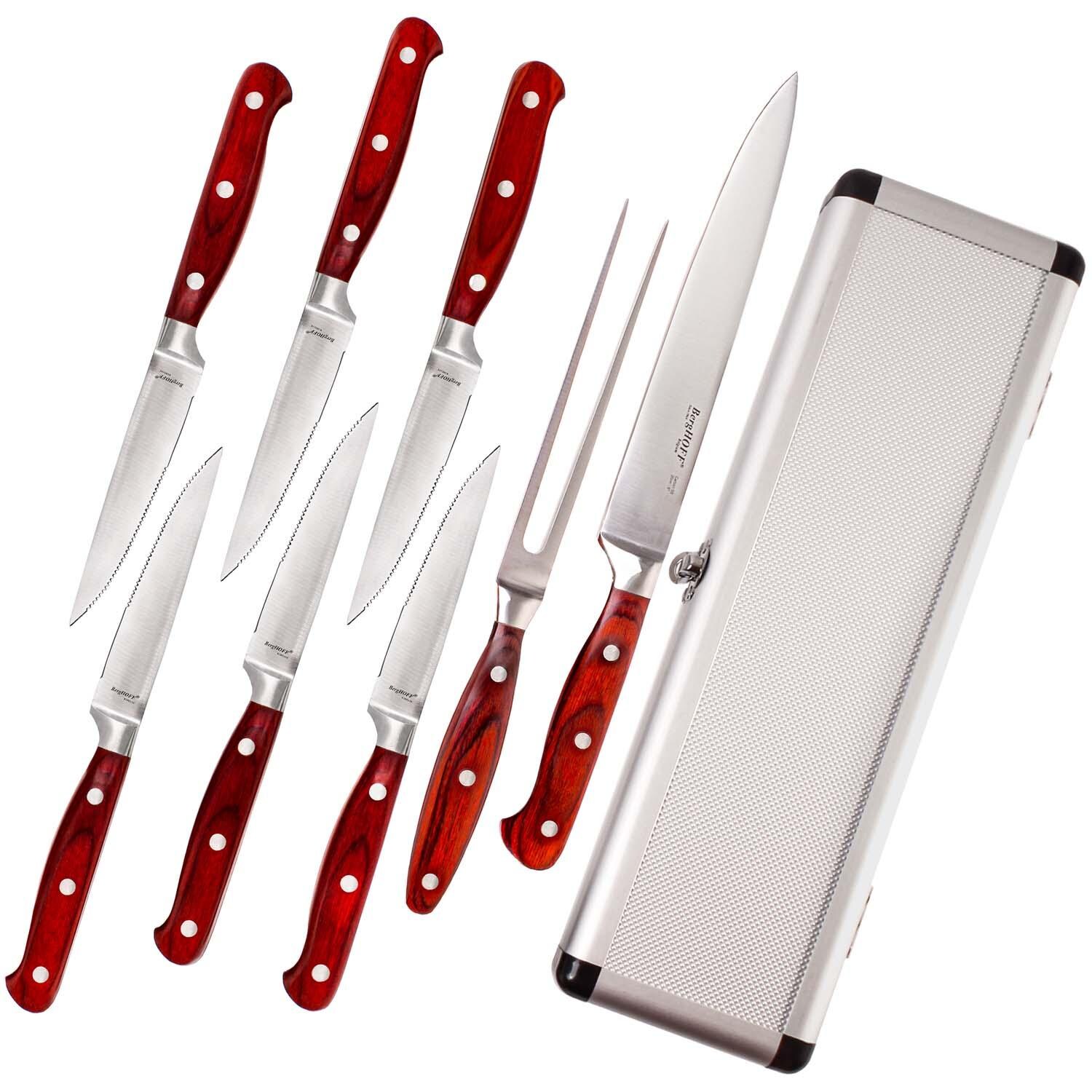 BergHOFF Pakka Wood 9 Pc Stainless Steel Steak & Carving Knife Set - White Background thumbnail