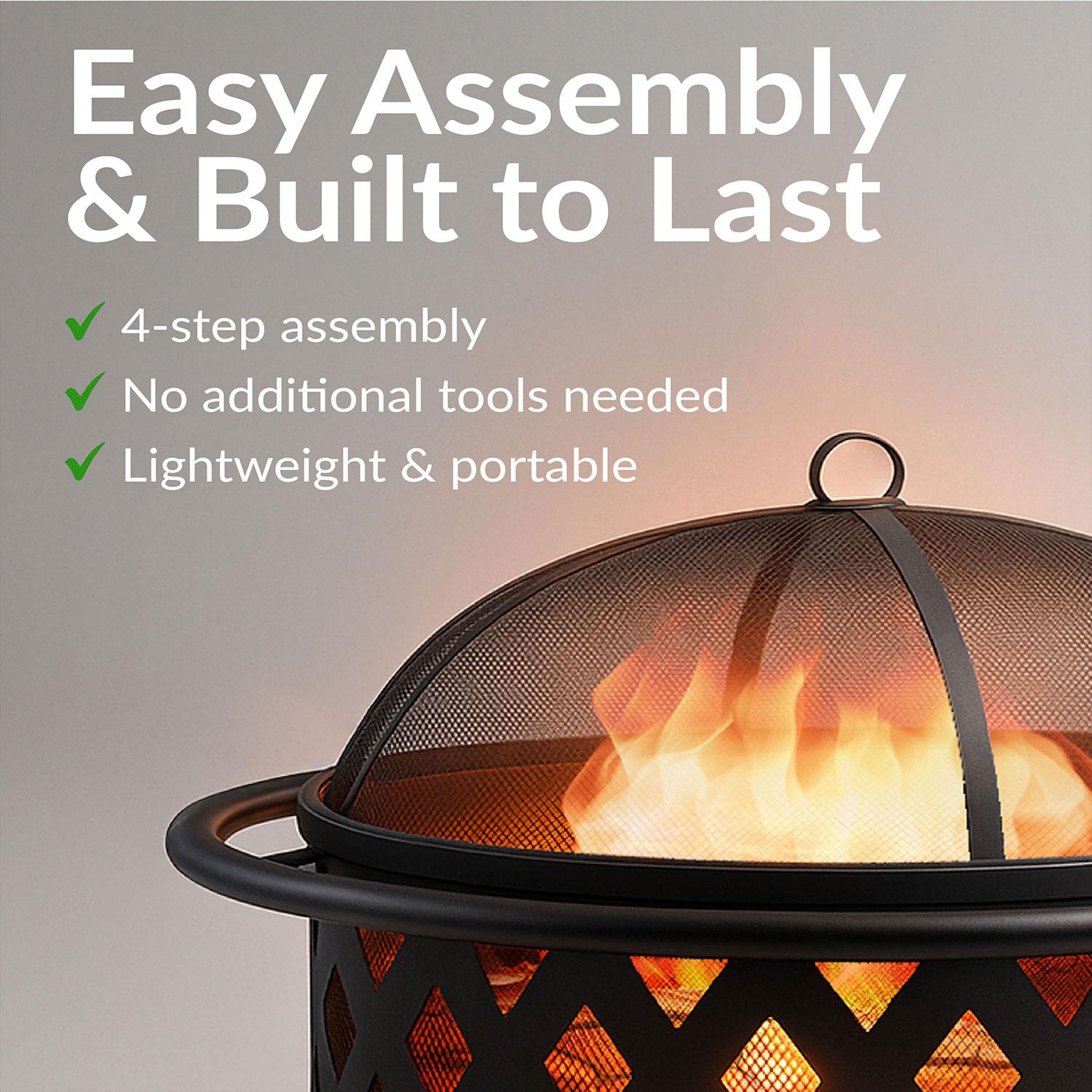 Ultimate Patio Crossweave 36 Inch Round Steel Wood-Burning Fire Pit in Black - Easy Assembly - Detail thumbnail