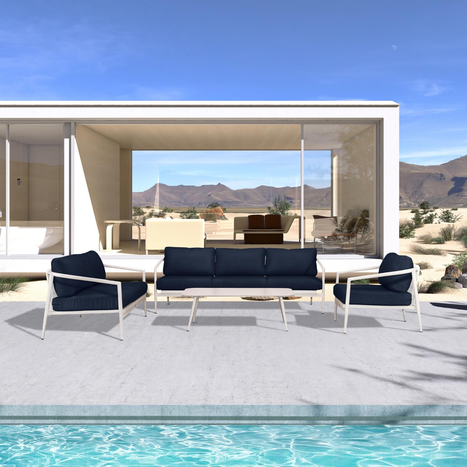 Midnight Cove 4 Pc Aluminum Seating Set w/ Sofa & Loveseat in Urban Stone/Spectrum Indigo by Lakeview Outdoor Designs