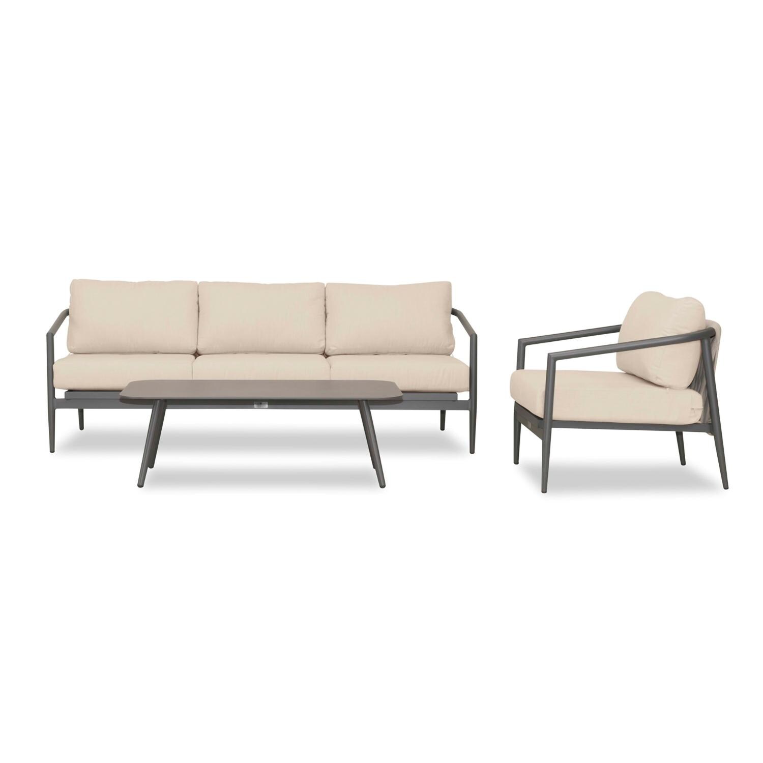 Lakeview Midnight Cove 3 Pc Aluminum Sofa Seating Set in Slate/Pebble Gray/Canvas Flax - Front - White Background thumbnail