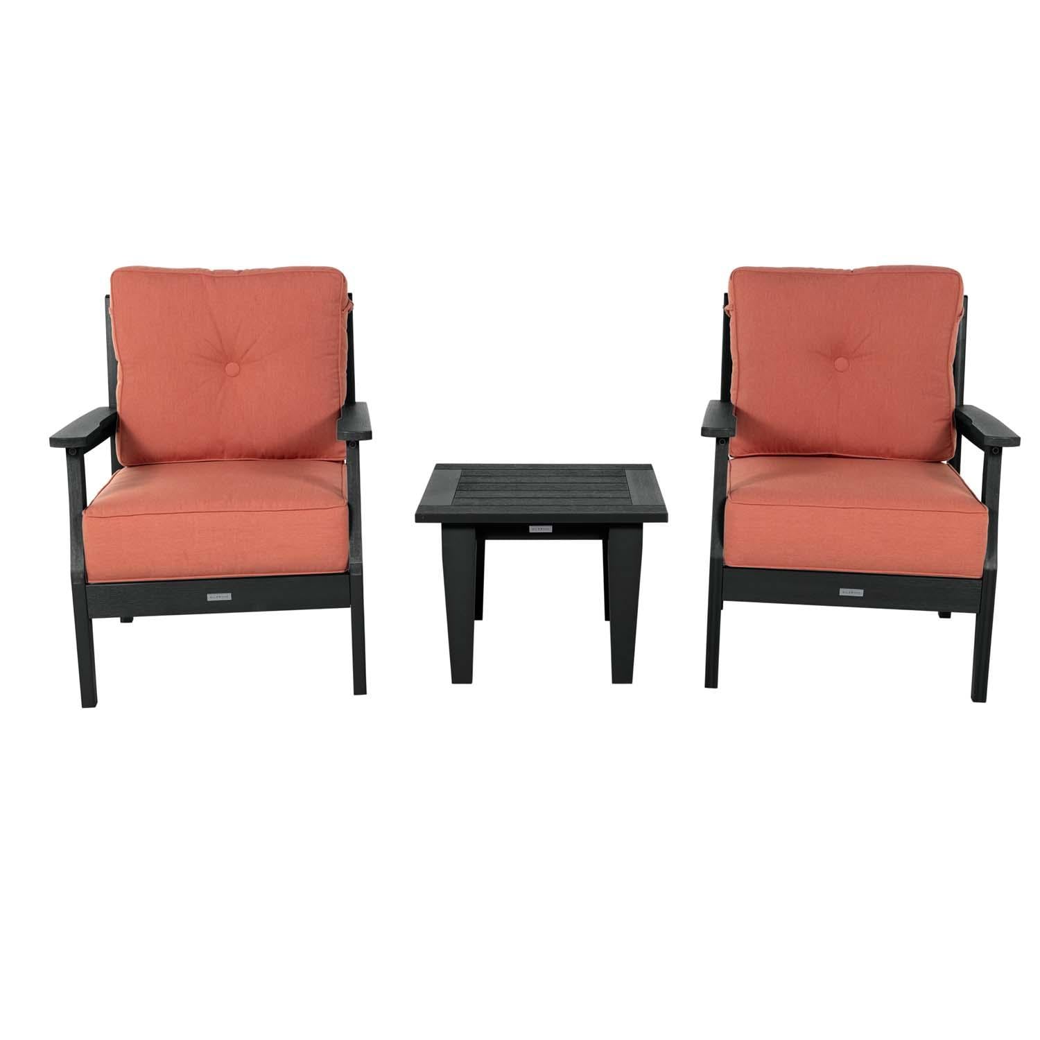 Blushing Bay 3 Pc Recycled Plastic Seating Set in Canvas Persimmon/Black by Lakeview Outdoor Designs - Front View - White Background thumbnail