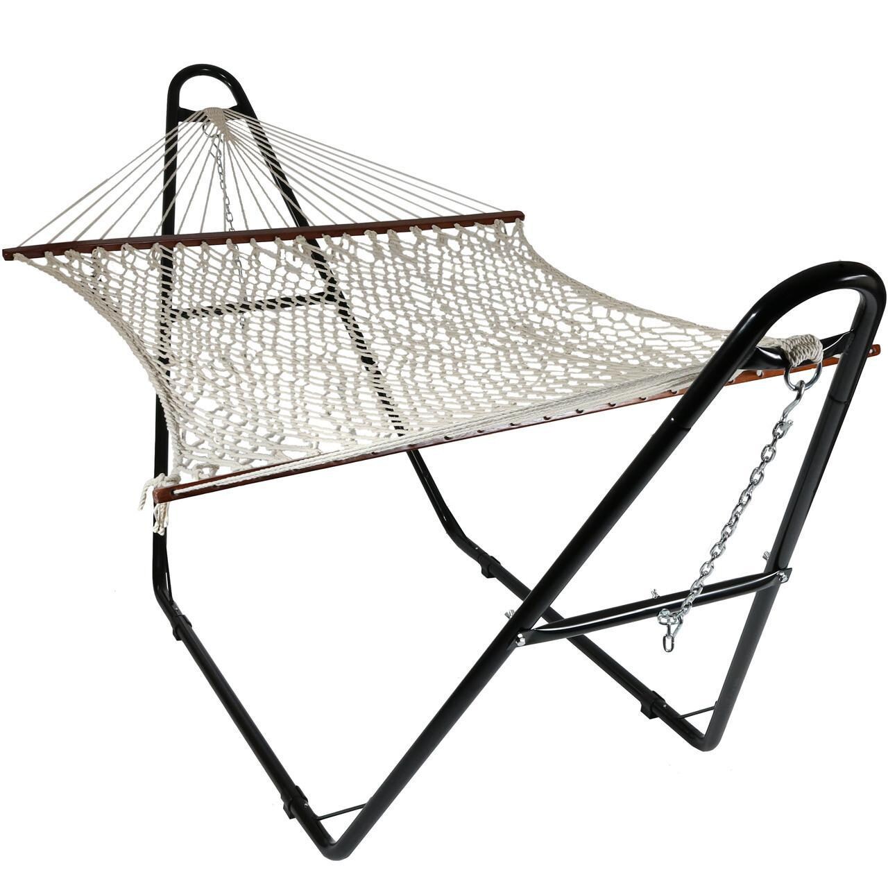Ultimate Patio Classic Double Rope Hammock w/ Universal Multi-Use Stand - White thumbnail