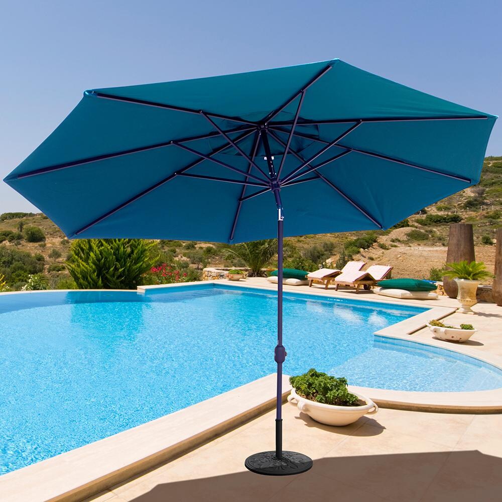 Galtech 11 X 8 Ft. Oval Patio Umbrella W/ Crank Lift - Lifestyle View - Shown In Black Finish W/ Forest Green Sunbrella Fabric (Umbrella Base Not Included) thumbnail